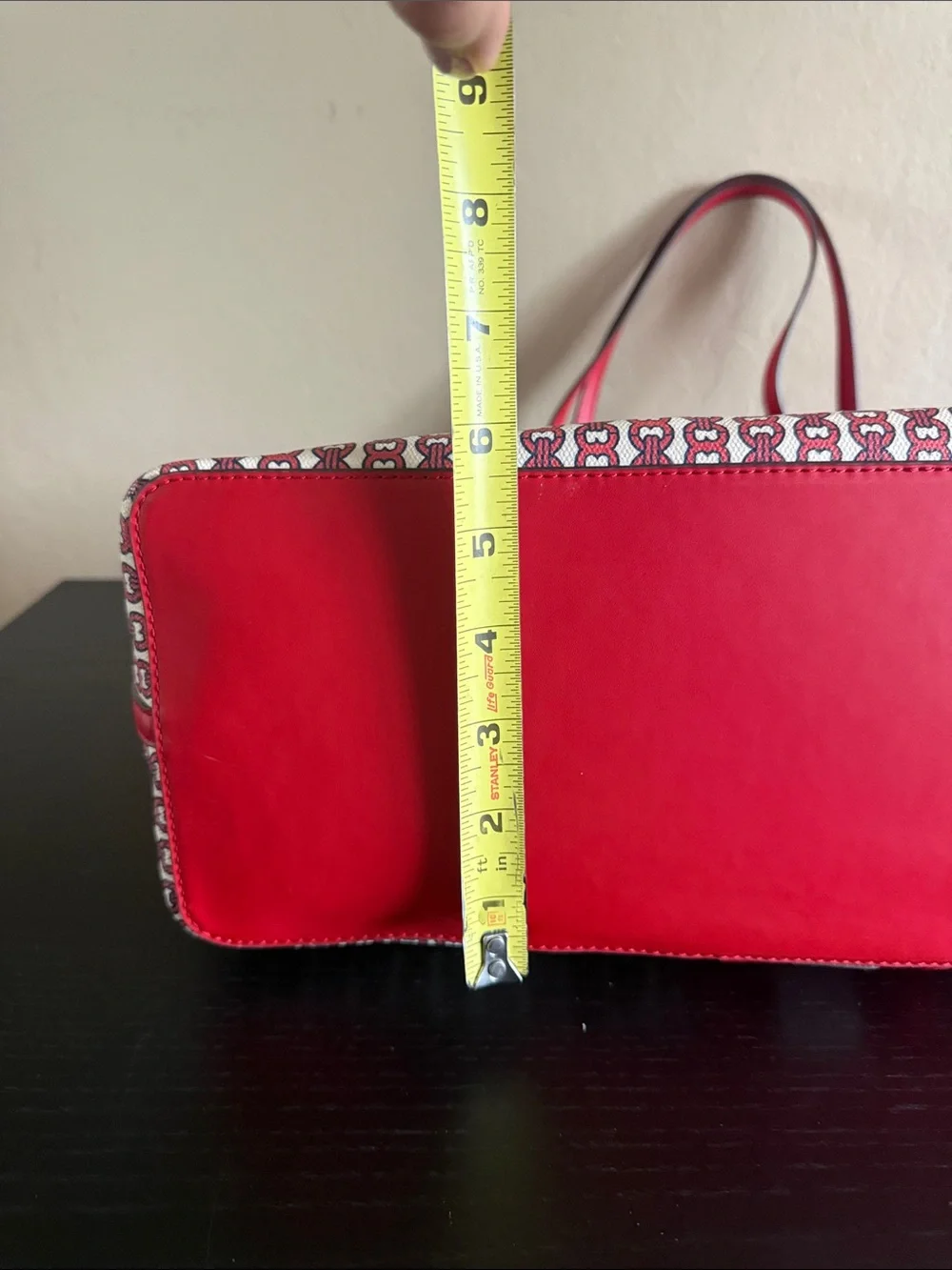 Tory Burch Gemini Link Canvas Tote Bag Red White Striped Like New